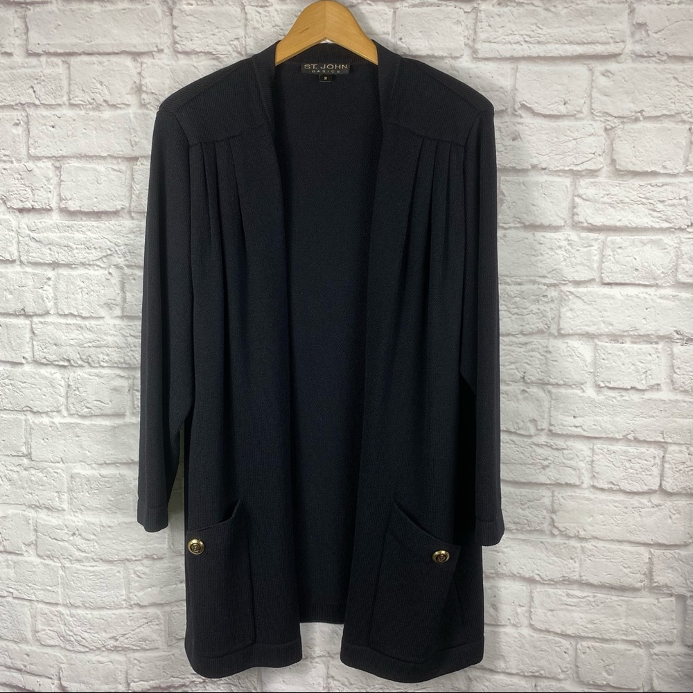 St. John Basics Open Front Black Cardigan sz M